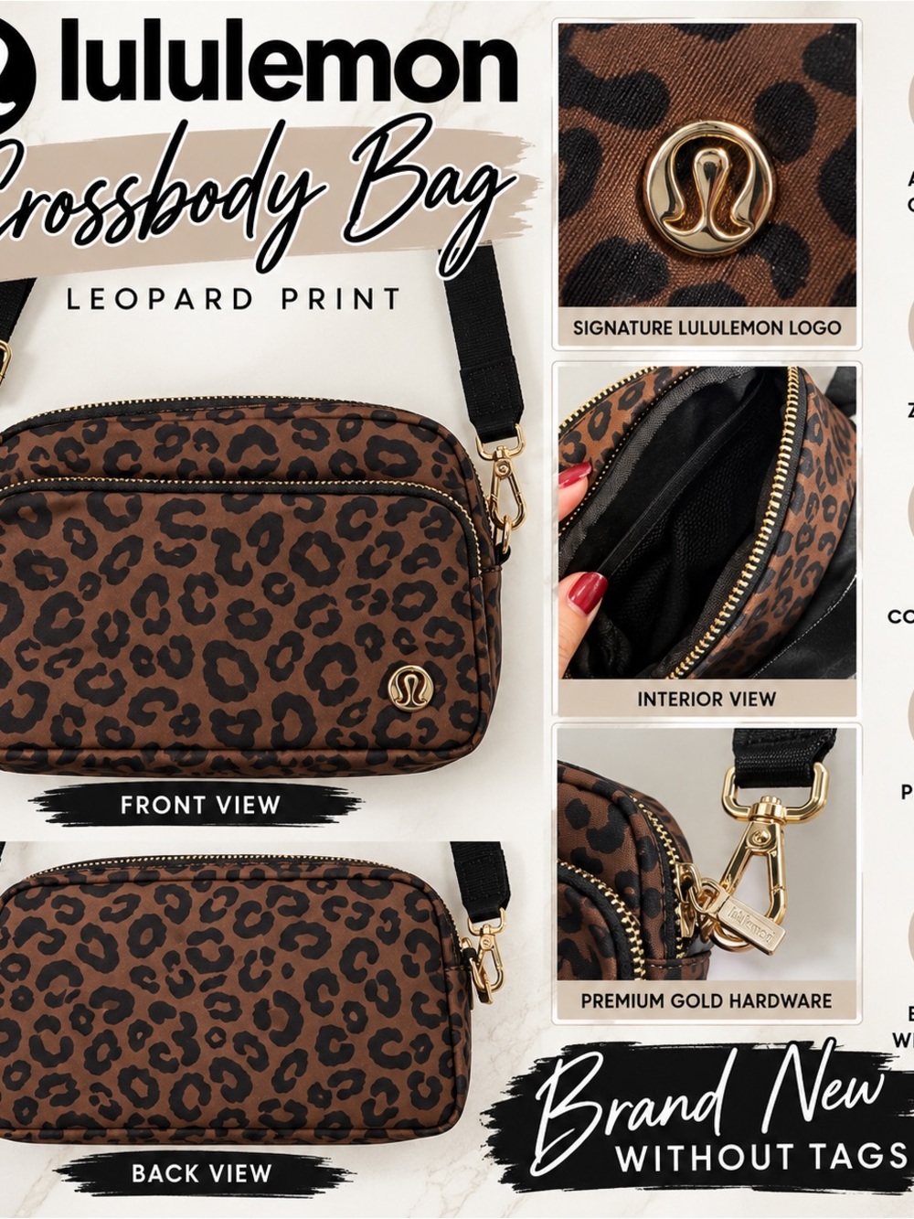 lululemon athletica Leopard-Print Crossbody Bag - Brown/Black with Gold Hardware